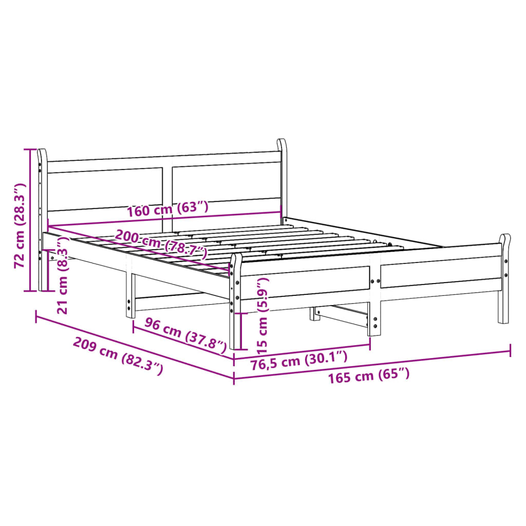 Letto senza Materasso Marrone Cera 160x200 cm in Legno di Pino 855587