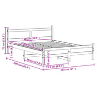 Letto senza Materasso Bianco 150x200 cm Legno Massello di Pino 855589