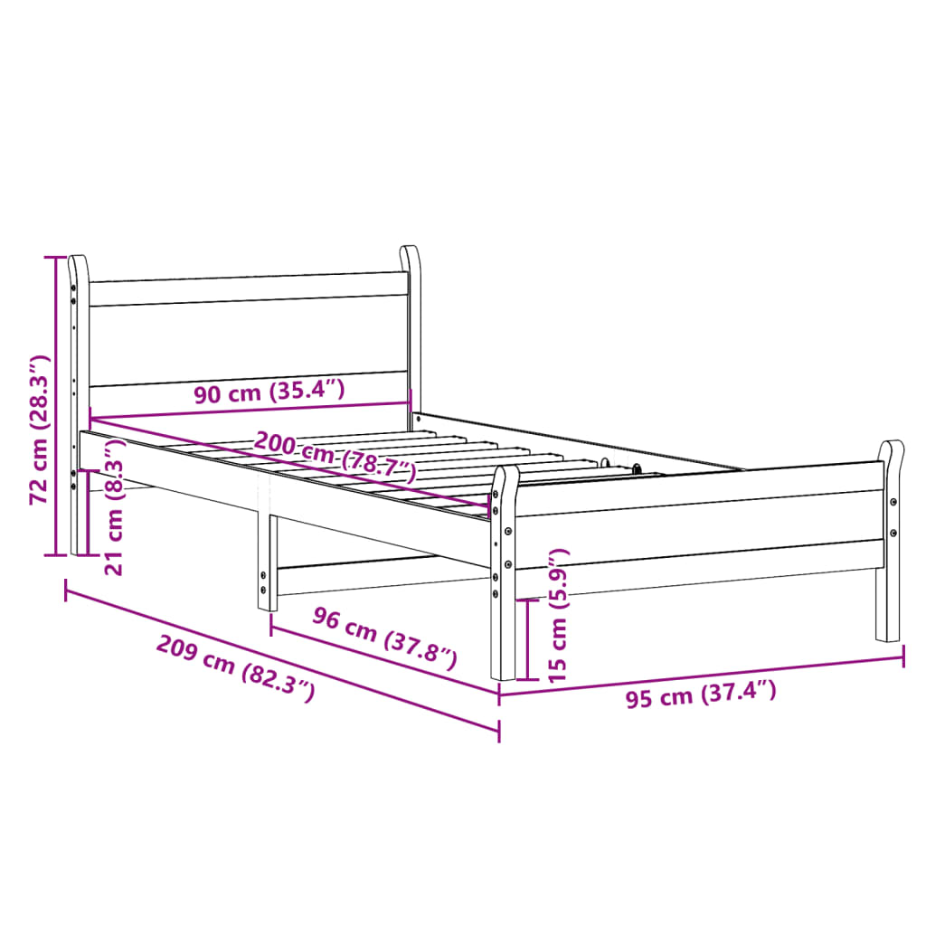 Letto senza Materasso Bianco 90x200 cm Legno Massello di Pino 855601