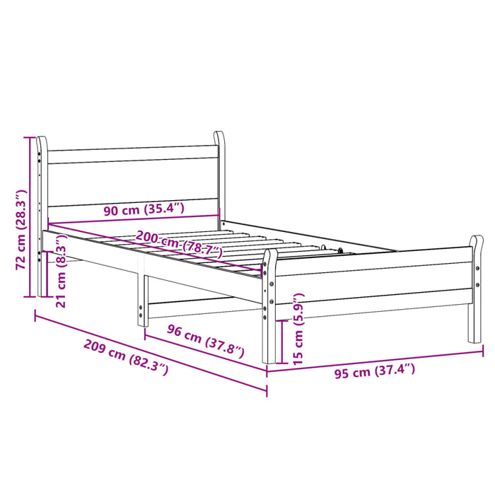 Letto senza Materasso Bianco 90x200 cm Legno Massello di Pino 855601