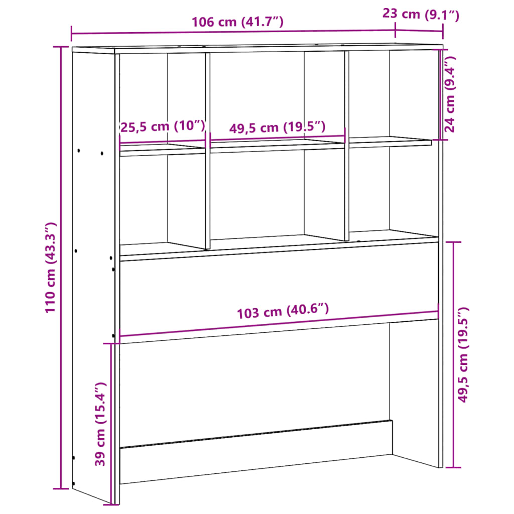 Testiera con Ripiani Marrone Cera 100 cm in Legno di Pino 855671