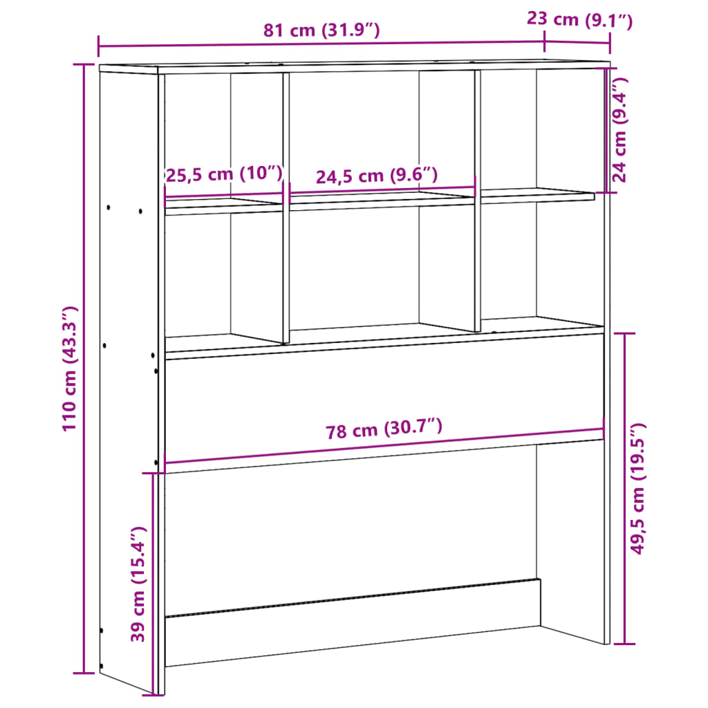 Testiera con Ripiani Marrone Cera 75 cm in Legno di Pino 855677