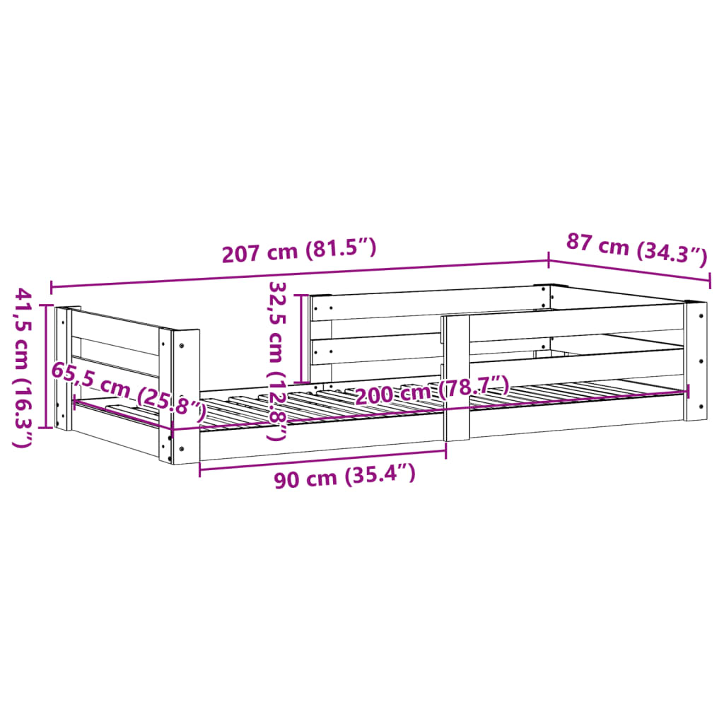 Giroletto senza Materasso 80x200 cm in Legno Massello Pino 855678