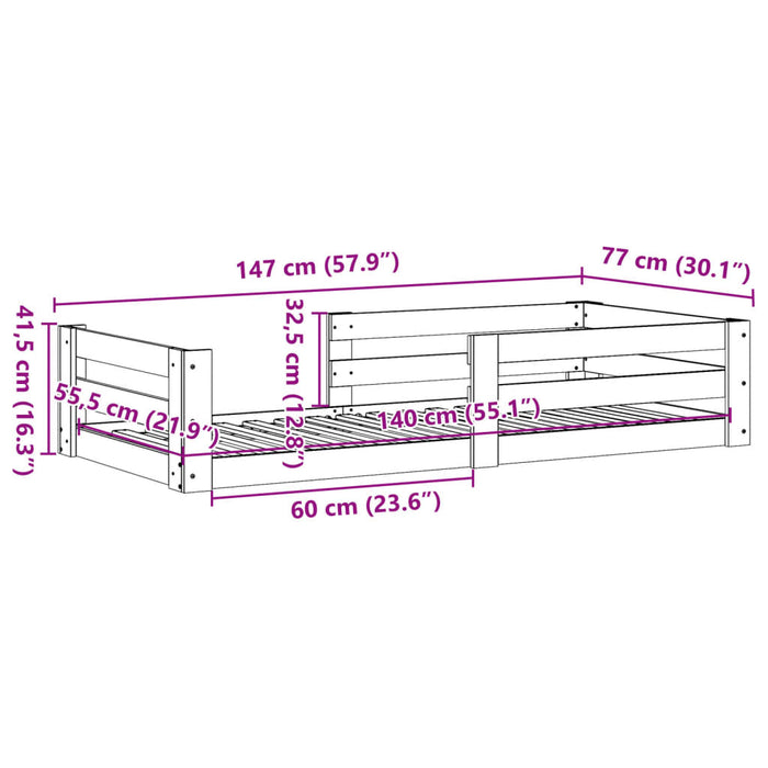 Letto senza Materasso Marrone Cera 70x140 cm in Legno di Pino 855689