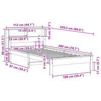 Letto Libreria senza Materasso Bianco 100x200 cm Legno di Pino 855718