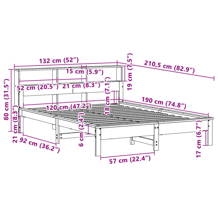 Letto Libreria senza Materasso 120x190 cm in Legno di Pino 855729