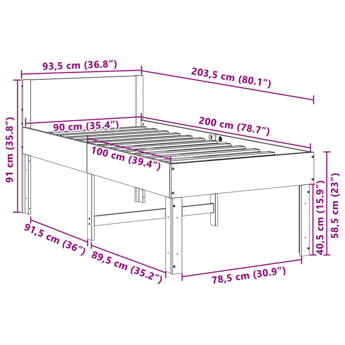 Letto senza Materasso Bianco 90x200 cm Legno Massello di Pino 855739