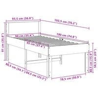 Letto senza Materasso 90x190 cm in Legno Massello di Pino 855741