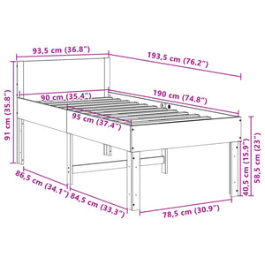 Letto senza Materasso 90x190 cm in Legno Massello di Pino 855741