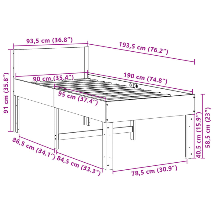 Letto senza Materasso 90x190 cm in Legno Massello di Pino 855741