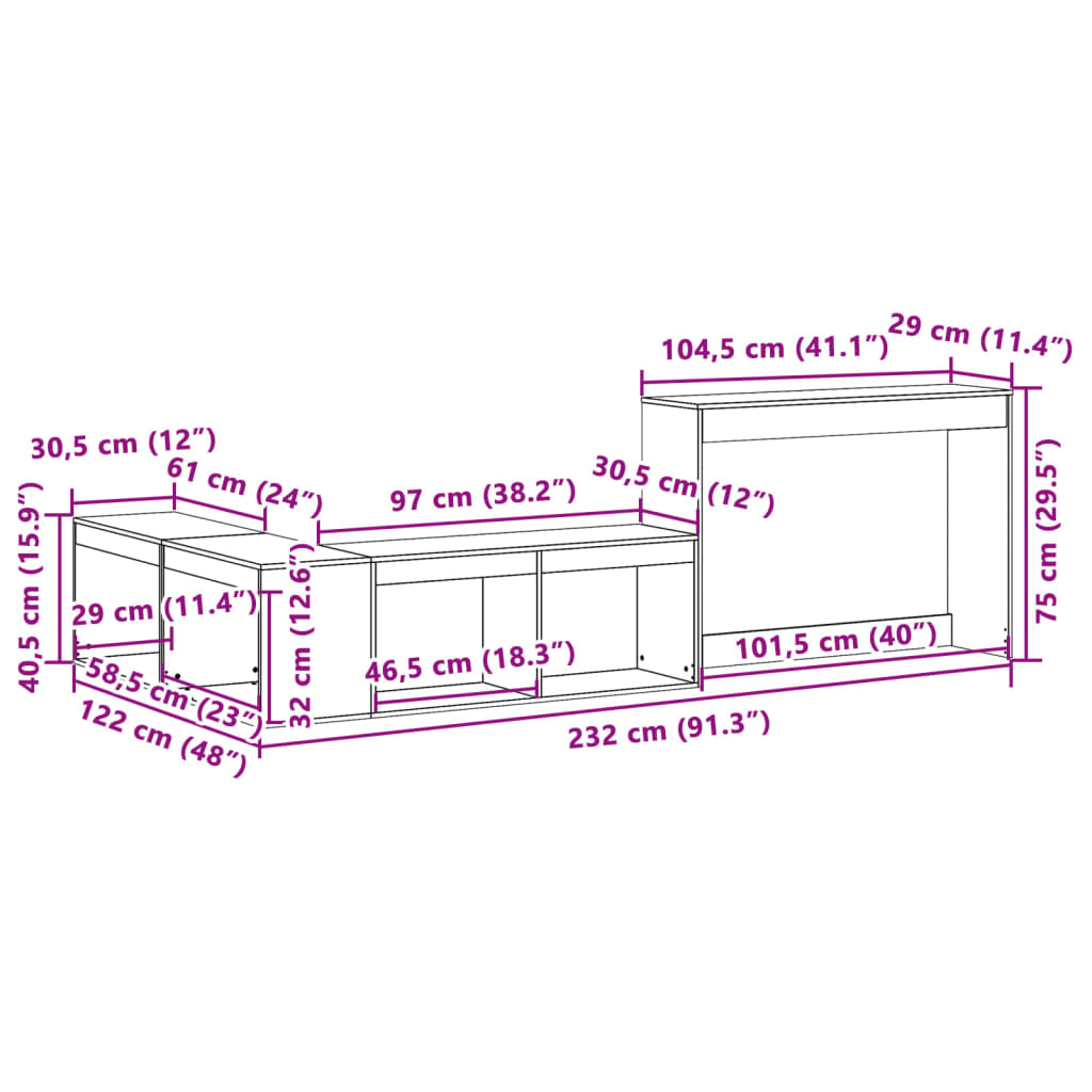 Comodino con Scrivania 232x122x75 cm in Legno Massello di Pino 855750