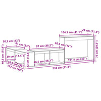 Comodino con Scrivania 232x122x75 cm in Legno Massello di Pino 855750