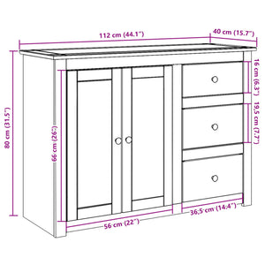 Credenza con Cassetti Panama 112x40x80cm Legno Massello di Pino 4016385