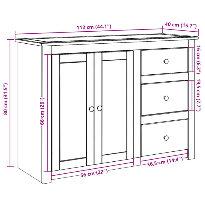 Credenza con Cassetti Panama 112x40x80cm Legno Massello di Pino 4016385