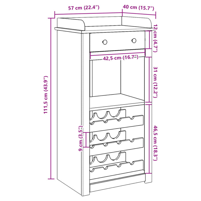 Cantinetta per Vini Panama 57x40x111,5cm Legno Massello di Pino 4016390