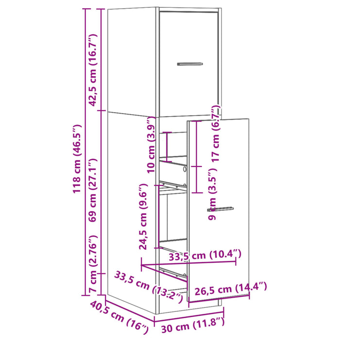 Armadietto da Farmacia Rovere Fumo 30x41x118 cm in Truciolato 855164