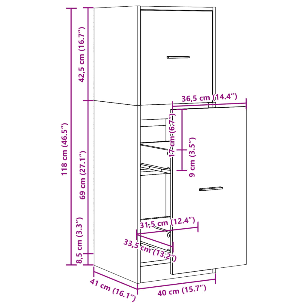 Armadietto da Farmacia Legno Vecchio 40x41x118 cm in Truciolato 855203