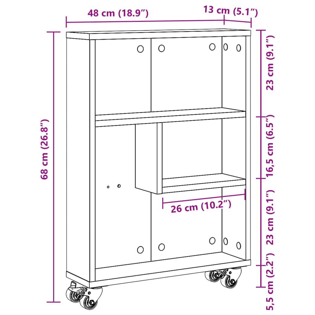 Carrello Stretto Rovere Artigianale 48x13x68 cm in Truciolato 855231