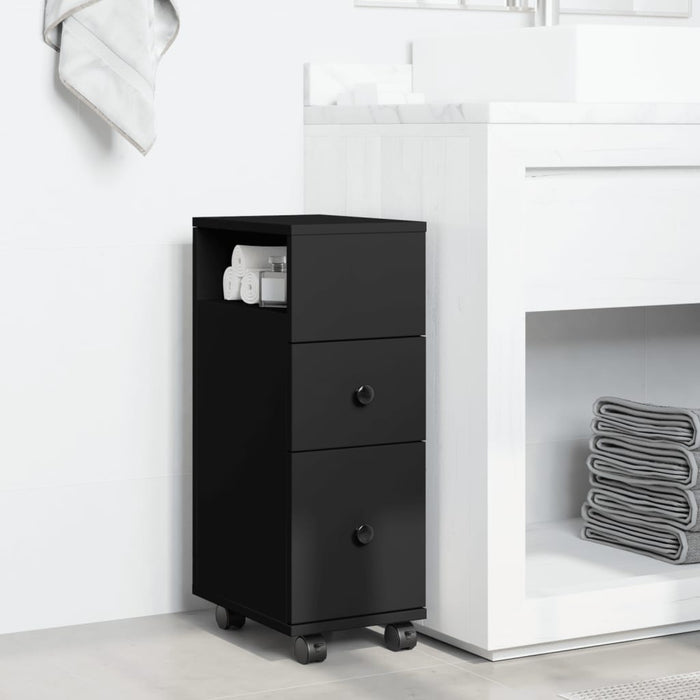 Mobile da Bagno Stretto con Ruote Nero in Truciolato 855233