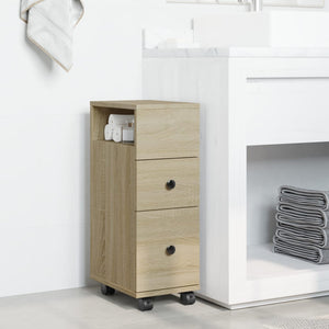 Mobile da Bagno Stretto con Ruote Rovere Sonoma in Truciolato 855234