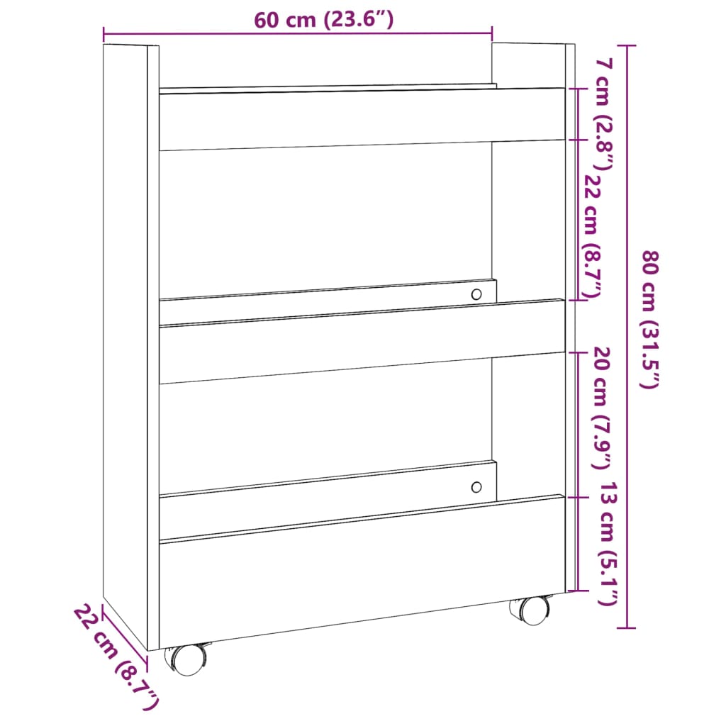 Carrello Portaoggetti Stretto a 3 Livelli in Truciolato 855250