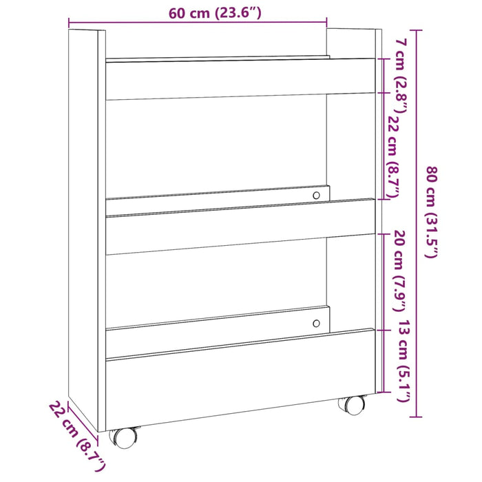 Carrello Portaoggetti Stretto a 3 Livelli in Truciolato 855250