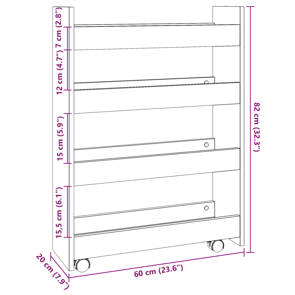 Carrello Portaoggetti Stretto a 4 Livelli in Truciolato 855259