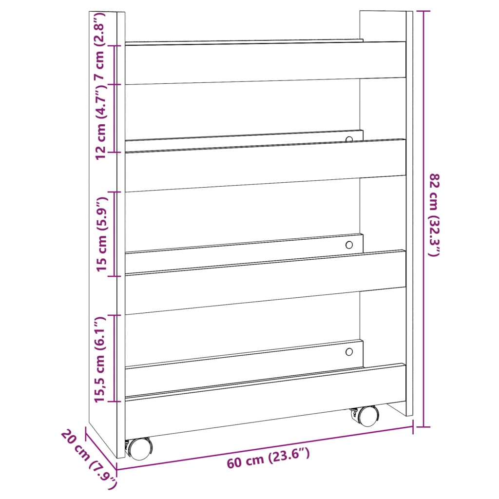 Carrello Stretto a 4 Livelli Rovere Sonoma in Truciolato 855261