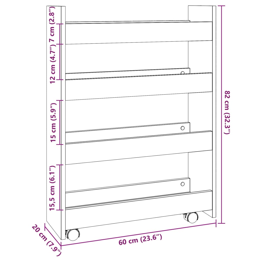 Carrello Stretto a 4 Livelli Grigio Cemento in Truciolato 855262