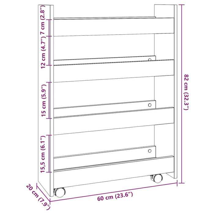 Carrello Stretto a 4 Livelli Rovere Fumo in Truciolato 855263