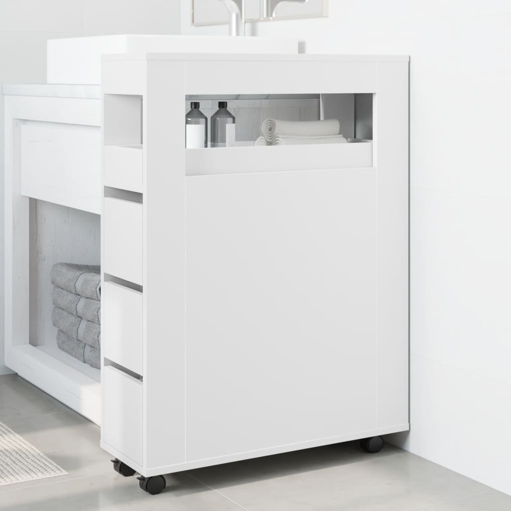 Mobile da Bagno Stretto con Ruote Bianco in Truciolato 855268