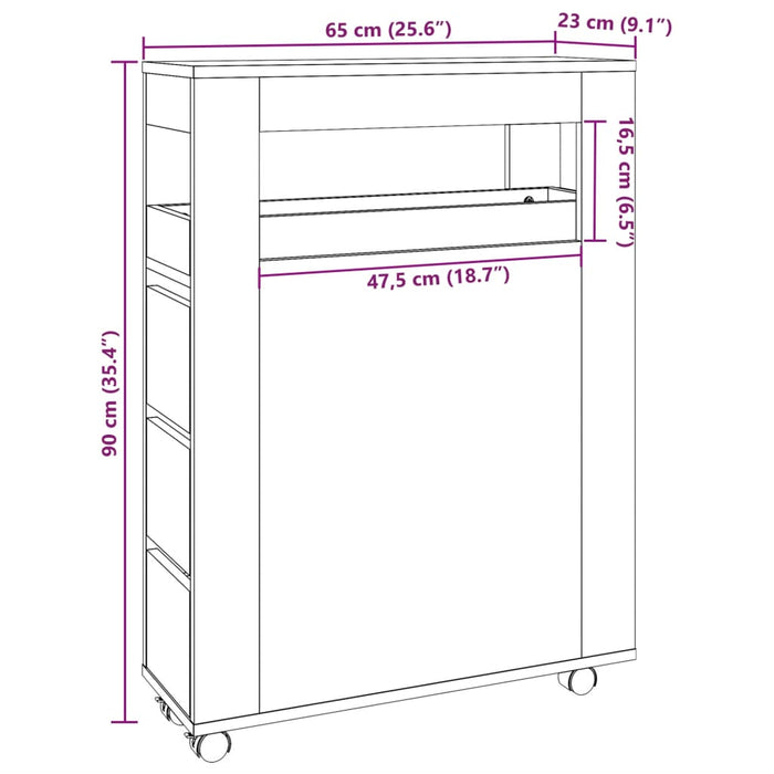 Mobile da Bagno Stretto con Ruote Bianco in Truciolato 855268