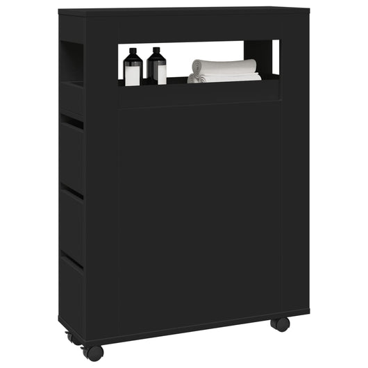 Mobile da Bagno Stretto con Ruote Nero in Truciolato 855269