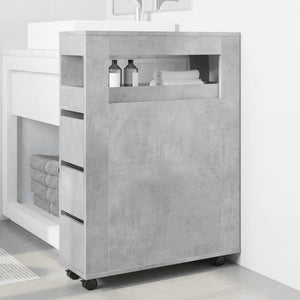 Mobile da Bagno Stretto con Ruote Grigio Cemento in Truciolato 855271