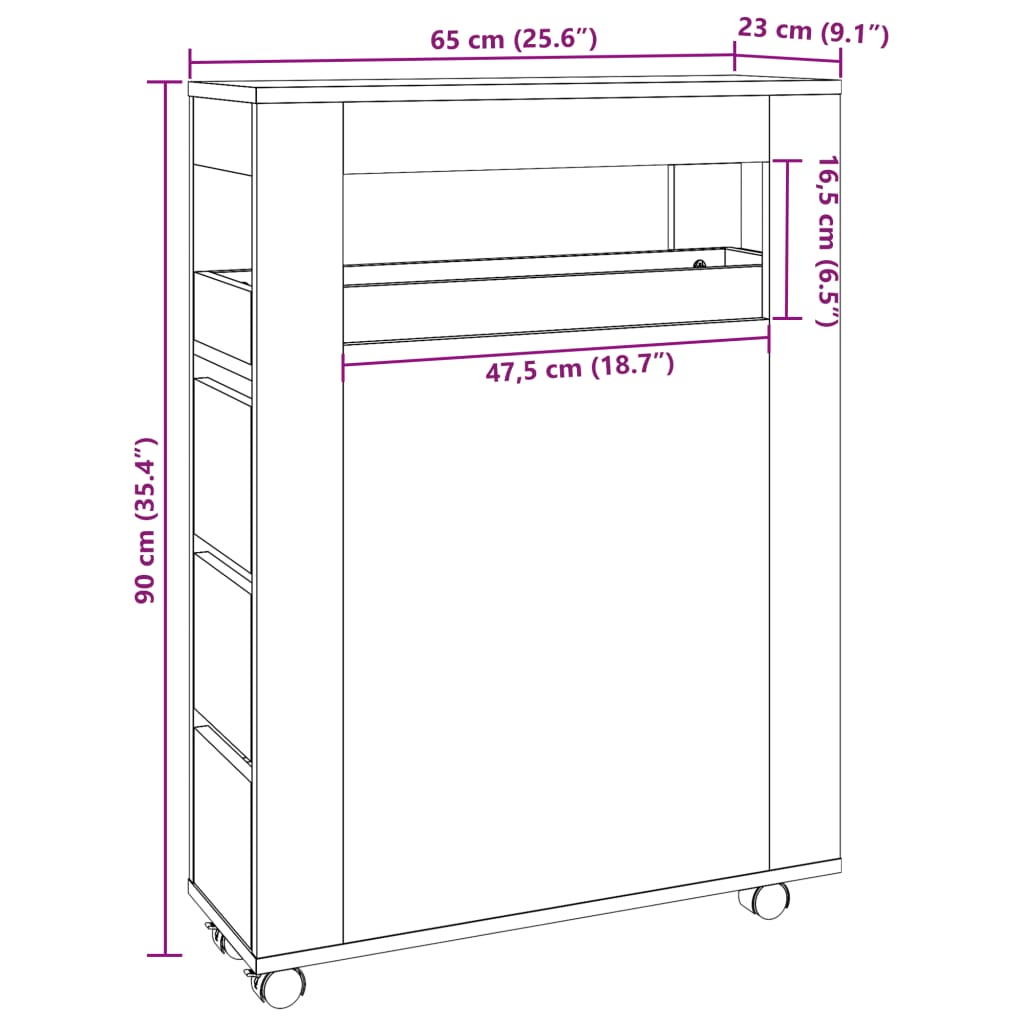 Mobile da Bagno Stretto con Ruote Grigio Cemento in Truciolato 855271