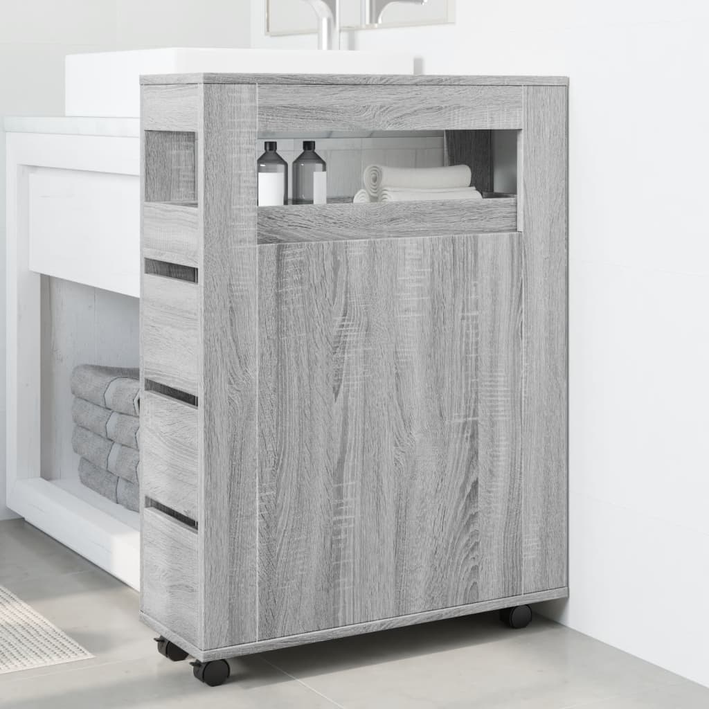 Mobile da Bagno Stretto con Ruote Grigio Sonoma in Truciolato 855273