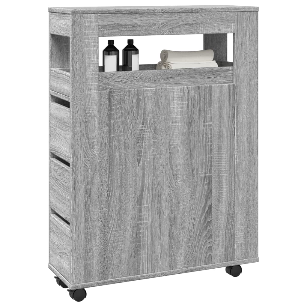 Mobile da Bagno Stretto con Ruote Grigio Sonoma in Truciolato 855273