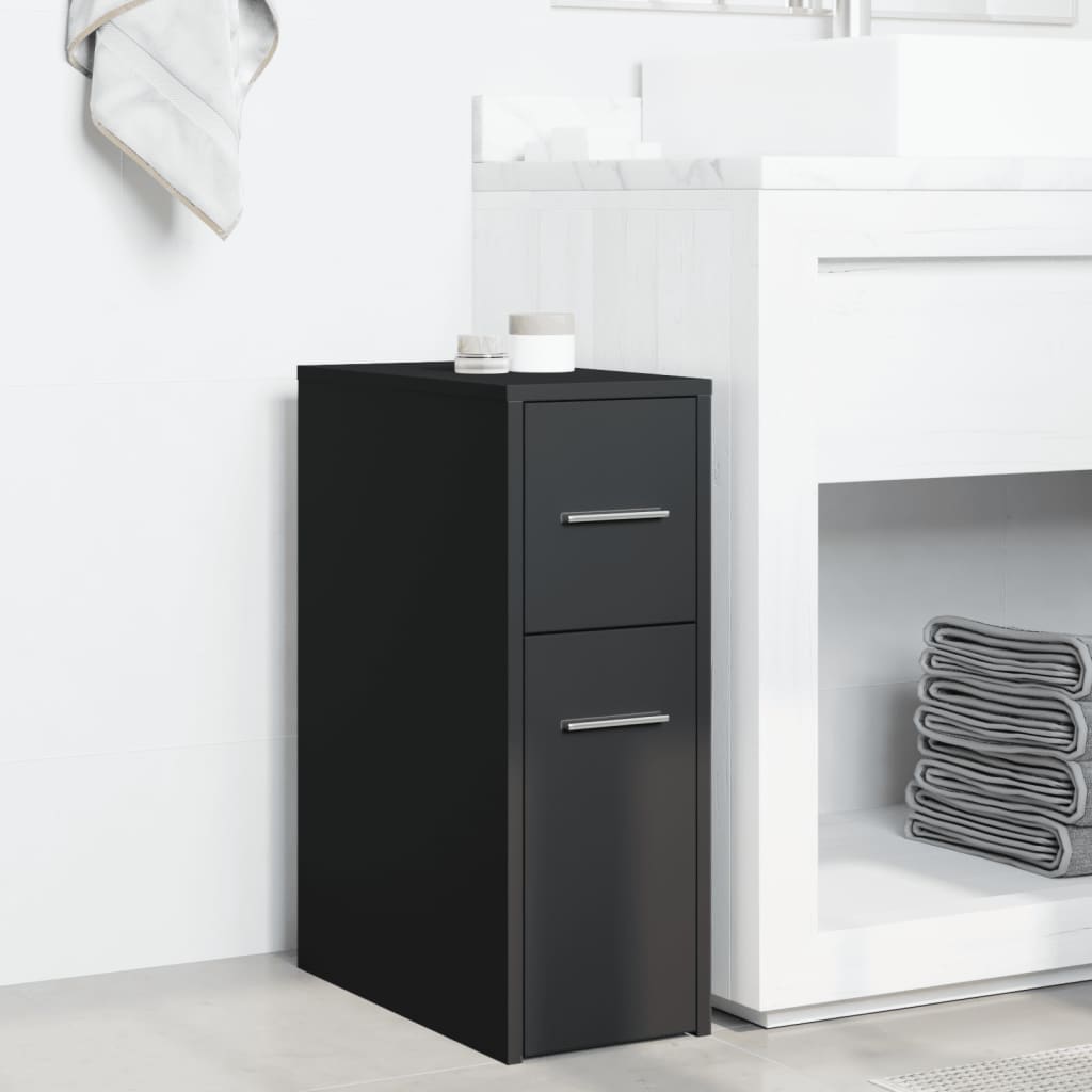 Armadietto da Bagno Stretto con Ruote Nero in Truciolato 855278