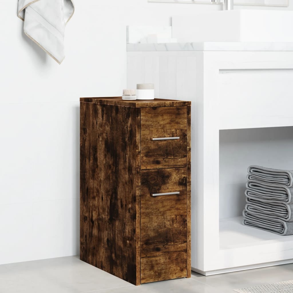 Armadietto da Bagno Stretto con Ruote Rovere Fumo in Truciolato 855281