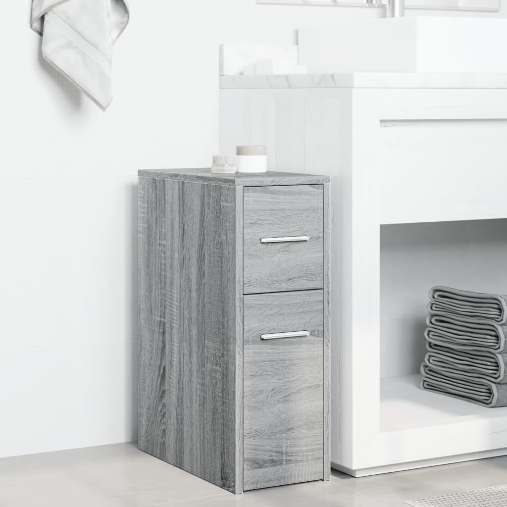 Armadietto da Bagno Stretto con Ruote Grigio Sonoma Truciolato 855282