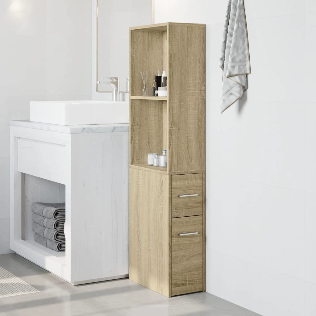 Armadietto da Bagno Stretto con Ruote Rovere Sonoma Truciolato 855297