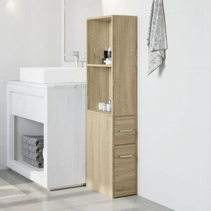 Armadietto da Bagno Stretto con Ruote Rovere Sonoma Truciolato 855297