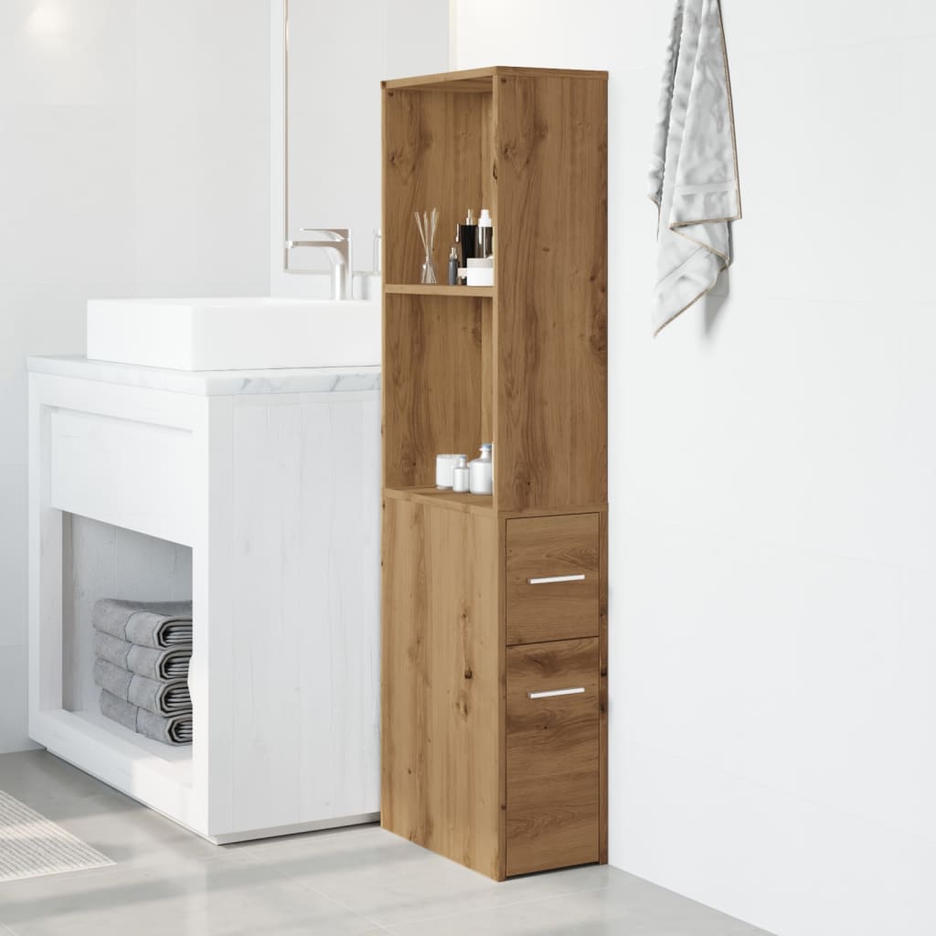 Mobile da Bagno Stretto con Ruote Rovere Artigianale Truciolato 855303