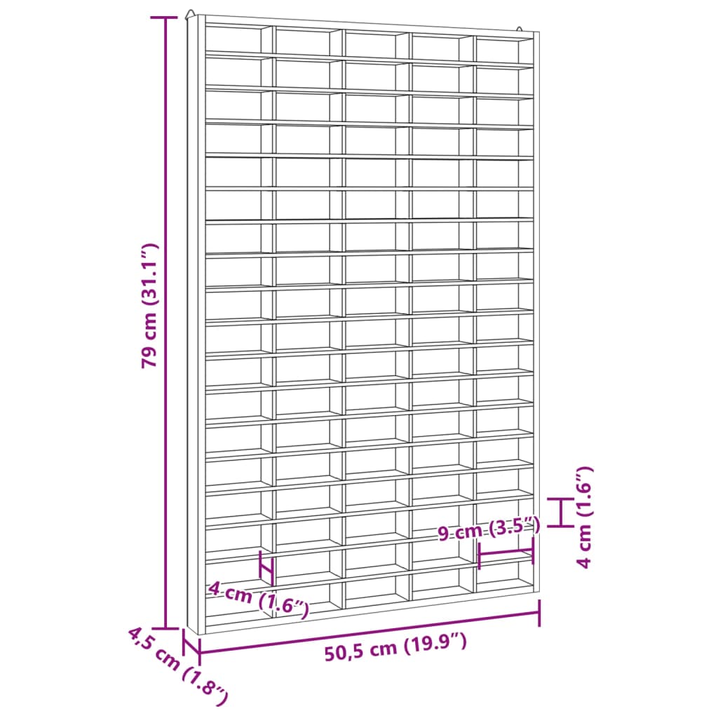 Mobili con Vetrina Parete con 90 Scomparti 50,5x4,5x79 cm 4017379