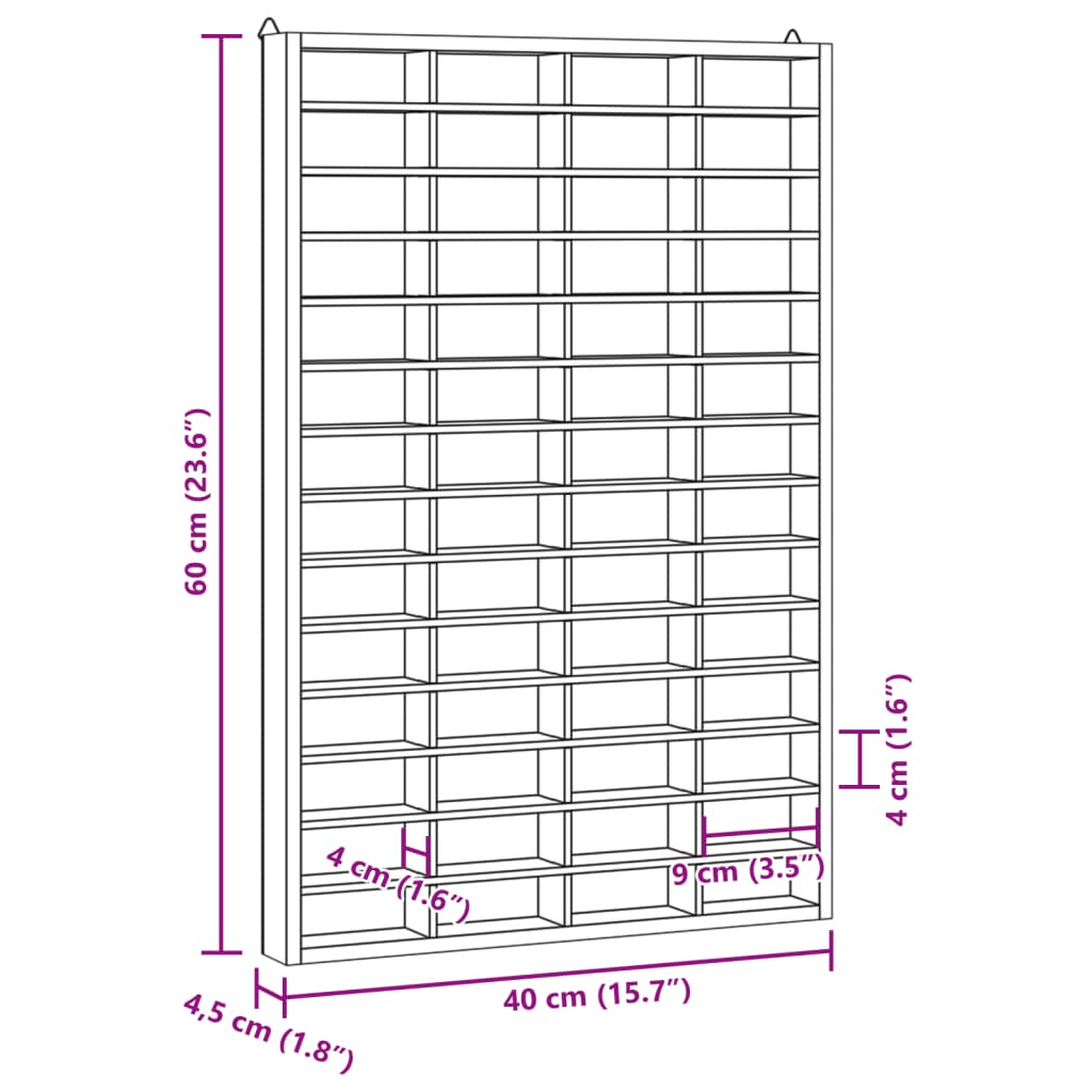 Mobili con Vetrina Parete con 56 Scomparti 40x4,5x60 cm 4017380