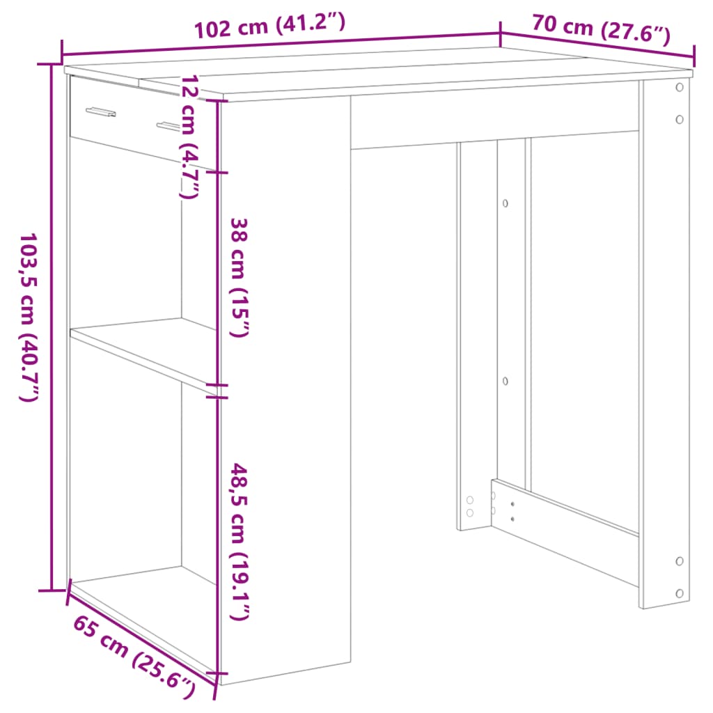 Tavolo da Bar Bianco 102x70x103,5 cm in Truciolato 3309321