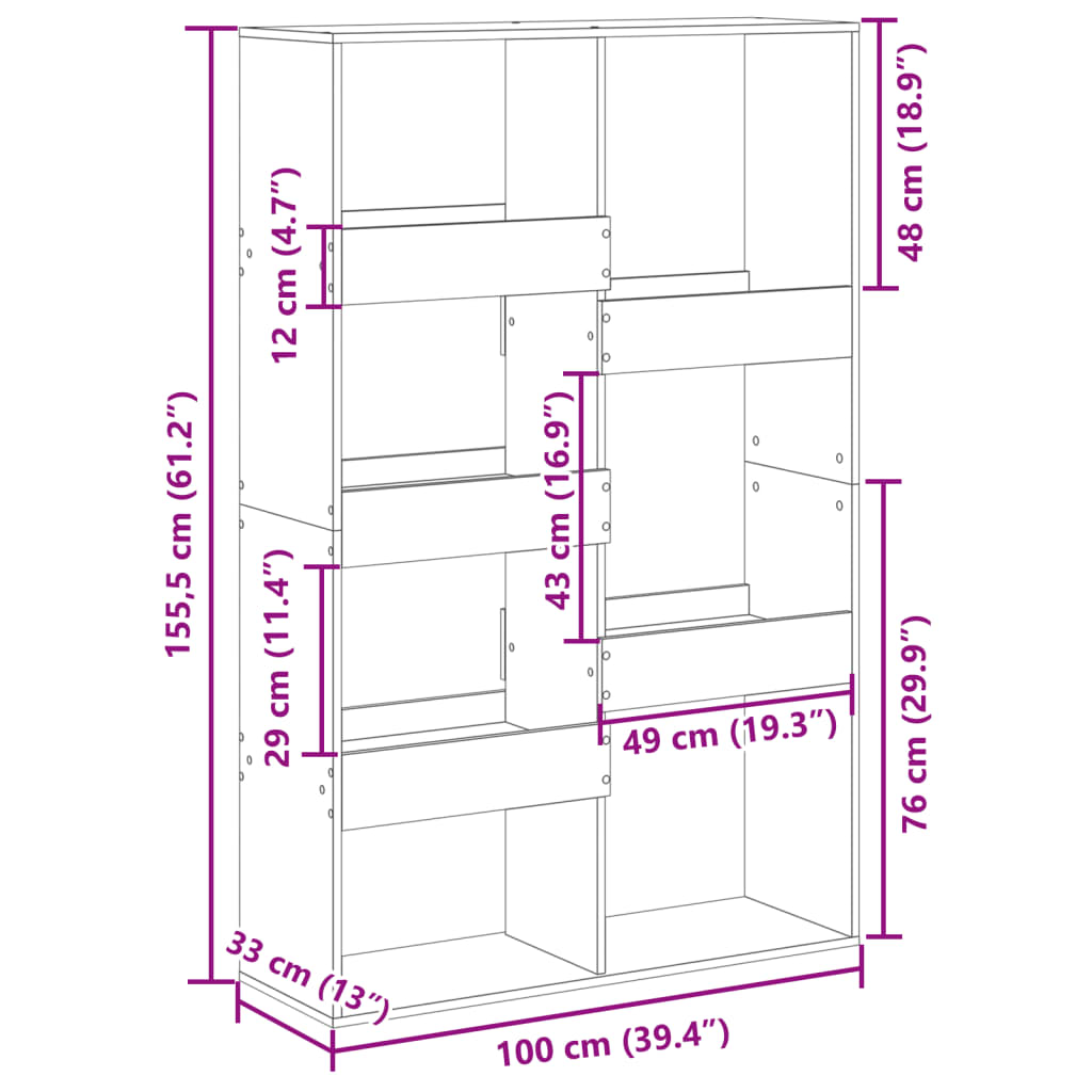 Libreria Grigio Cemento 100x33x155,5 cm in Legno Multistrato 3309396