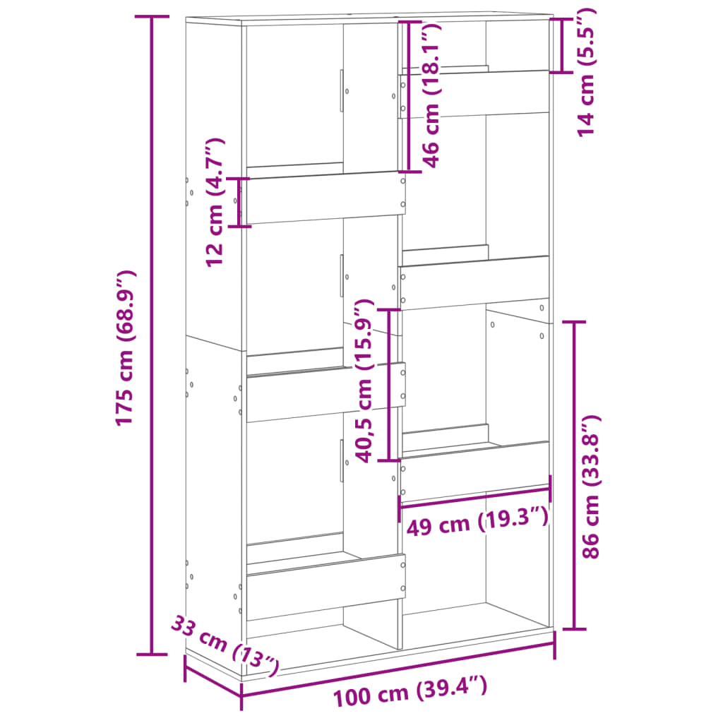 Libreria Grigio Sonoma 100x33x175 cm in Legno Multistrato 3309407