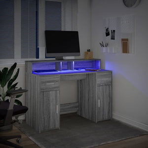 Scrivania con Luci LED Grigio Sonoma 120x55x91cm in Multistrato 3309416