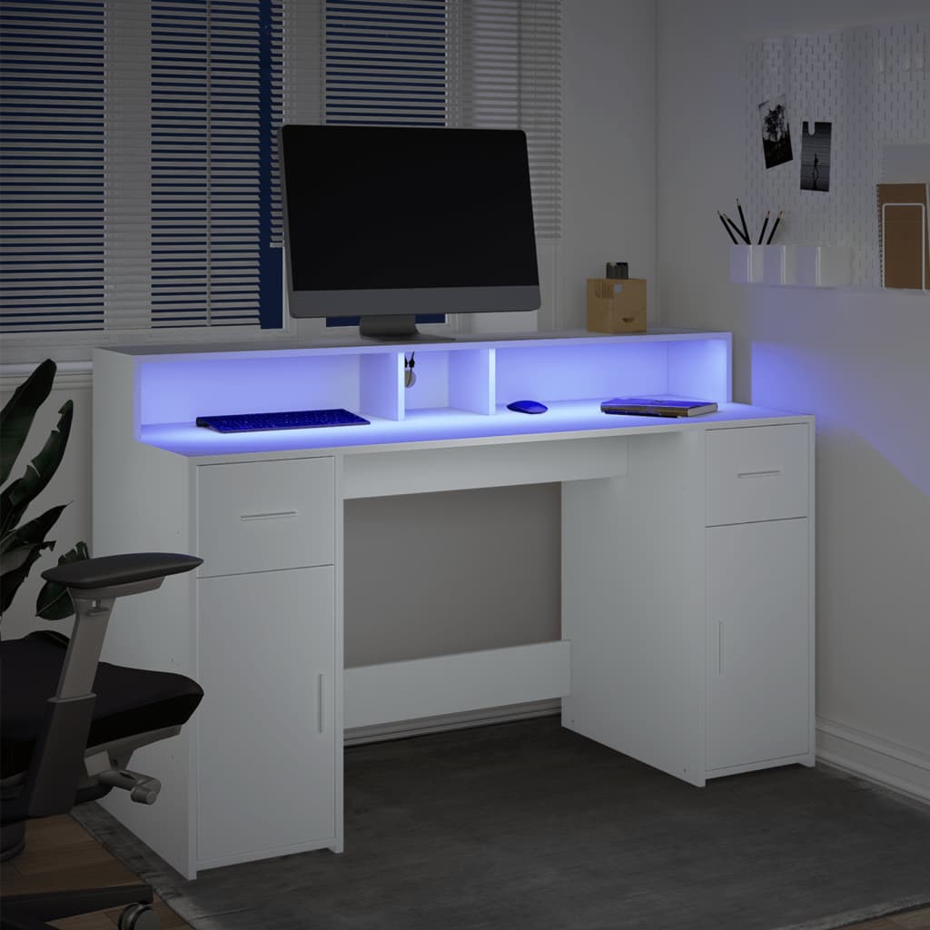 Scrivania con Luci LED Bianca 140x55x91 cm in Legno Multistrato 3309420